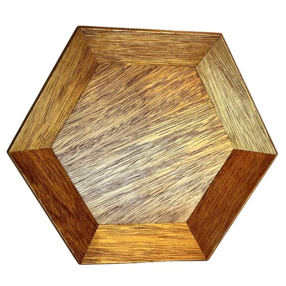 Unique MCM Octagonal Wooden Shallow Serving Tray/Bowl 9.75" - Picture 2 of 3